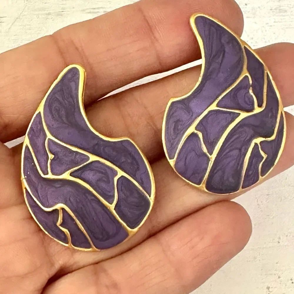 Purple gold tone post earrings